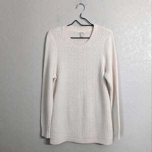 L.L.Bean Woman Cotton Ivory Honeycomb Knitted Pullover Tunic Sweater Classic XL